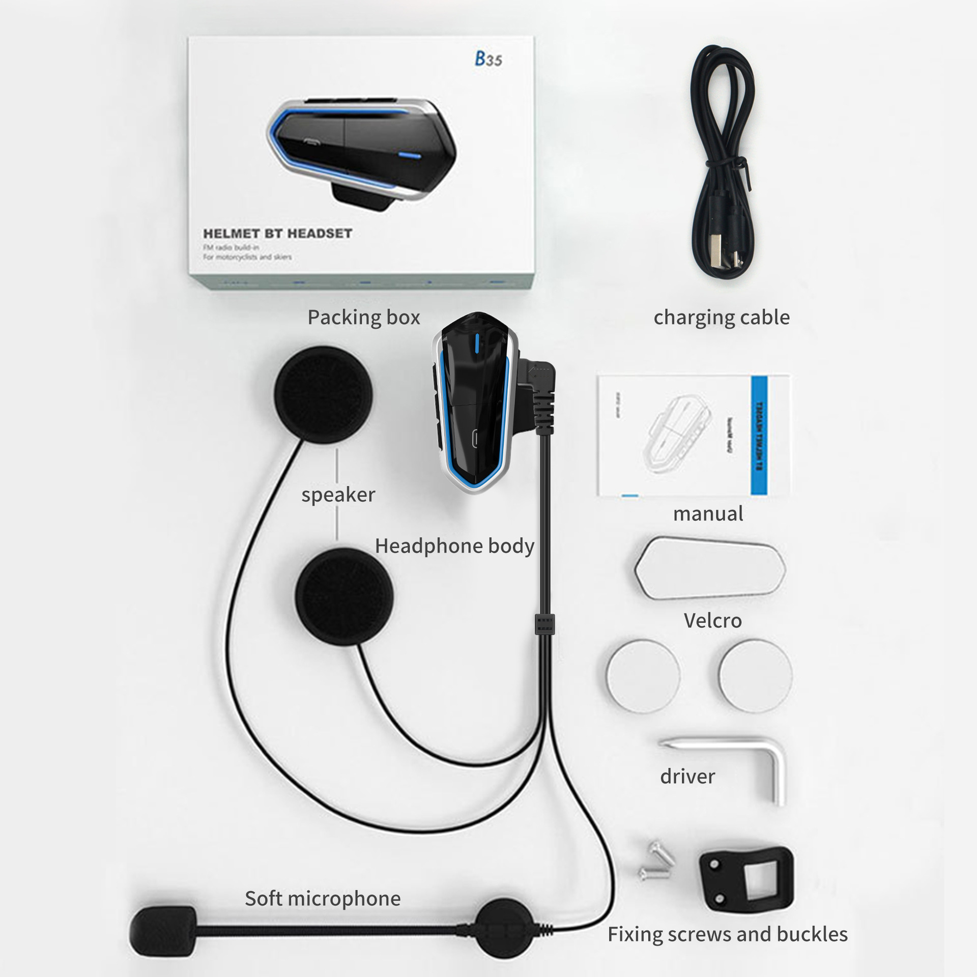 B35 Motorcycle Helmet Bluetooth Headset Waterproof Song Navigation Call FM Built-in Headset Riding Noise Reduction Headset. 