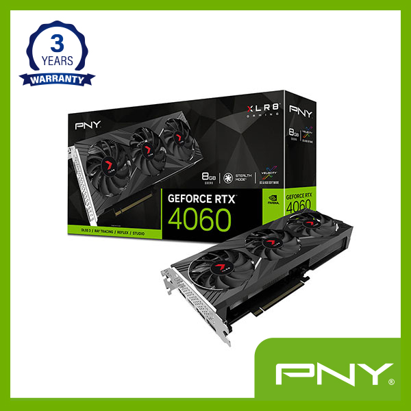 PNY GeForce RTX 4060 8GB GDDR6 XLR8 Gaming VERTO EPIC-X RGB Triple Fan Graphics Card -  RTX 4060 8GB GDDR6 XLR8 VERTO EPIC-X RGB Triple Fan- Clock Speed: 1830 MHz - Memory Bandwidth: 272 GB/sec - CUDA Cores: 3072- Output: DisplayPort 1.4a (x3), HDMI 2.1