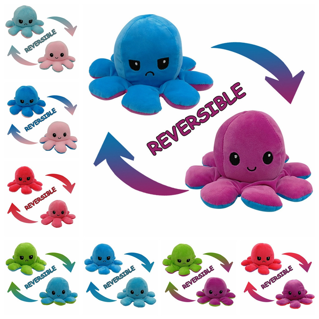 Reversible Flip Stuffed Octopus Plush Doll Soft Simulation Reversible Plush Toy Double-sided Color Flip. 