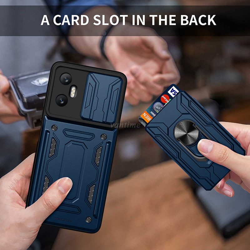 For Infinix Hot 20 5G card slot case slide camera lens ring stand shockproof cover. 
