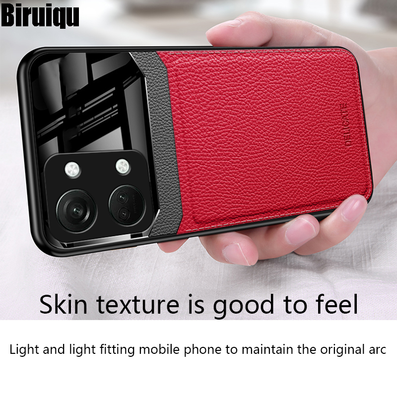 Biruiqu Oneplus Nord 3 Hybrid Soft TPU Leather Tempered Glass Shockproof Case Cover
