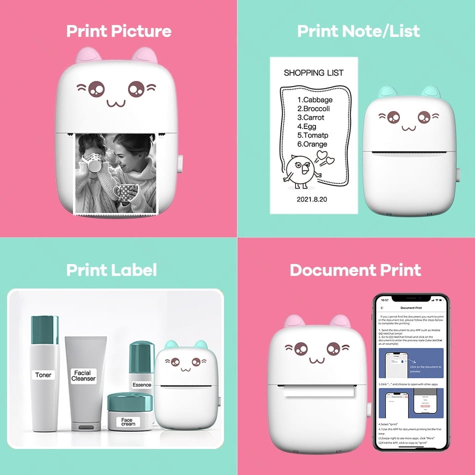 Portable Mini Thermal Printer 58mm Bluetooth Printer for printing Photo Label DIY Handcraft List Memo Notes Journal Receipt Instant Printer, Nadra-C9-Pink-Mini-3-Roll. 