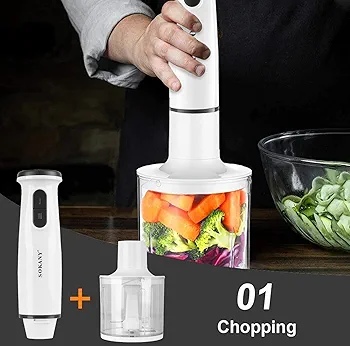 Hand Blender, 800W with 750ml BPA-free Beaker, 450ml Chopper, Whisk, Dual Speed, for Shakes, Smoothies, Baby Food, Soups & More, White. 