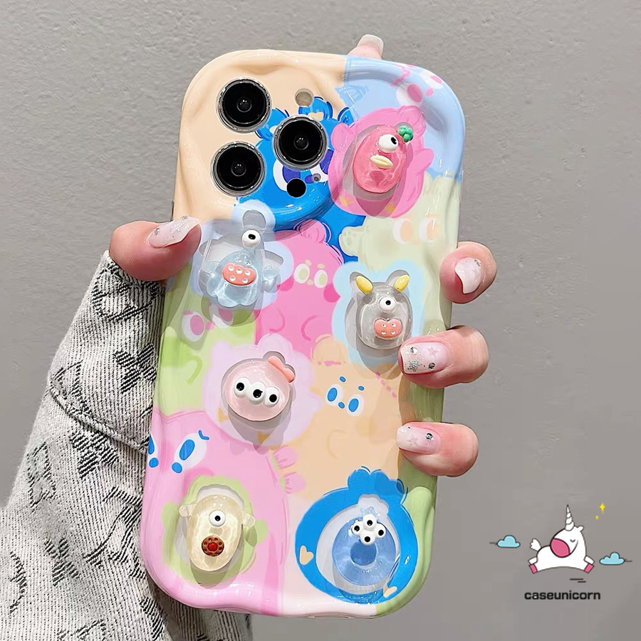 Creative DIY Cute Cartoon Stereoscopic Little Monster Phone Case Compatible For Realme C35 C55 C11 C25 C25Y C21Y 9i 7i 5i 6i 5 5s C20 C31 C17 C20A C25s C12 C33 C30 C3 C15 C1 C21 3D Wavy Curved Edge Soft Cover. 