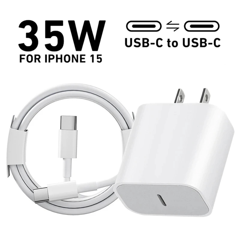 Original 35W USB C PD Fast EU US Wall Charger for iPhone 15 Pro Max 15 Plus USB-C to Type-C Quick Charging Cable 2m C to C Cord