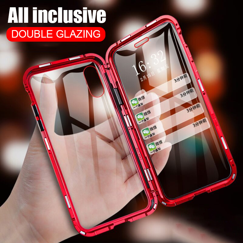 Magnetic Case 360 Full Body Protective Double Side Tempered Glass Magnetic Metal Case For Apple iPhone X XS XSMax XR  Front Back Glass 9H cases for  iPhone 6 7 8 Plus  Se 2020 metal bumper shell coque. 