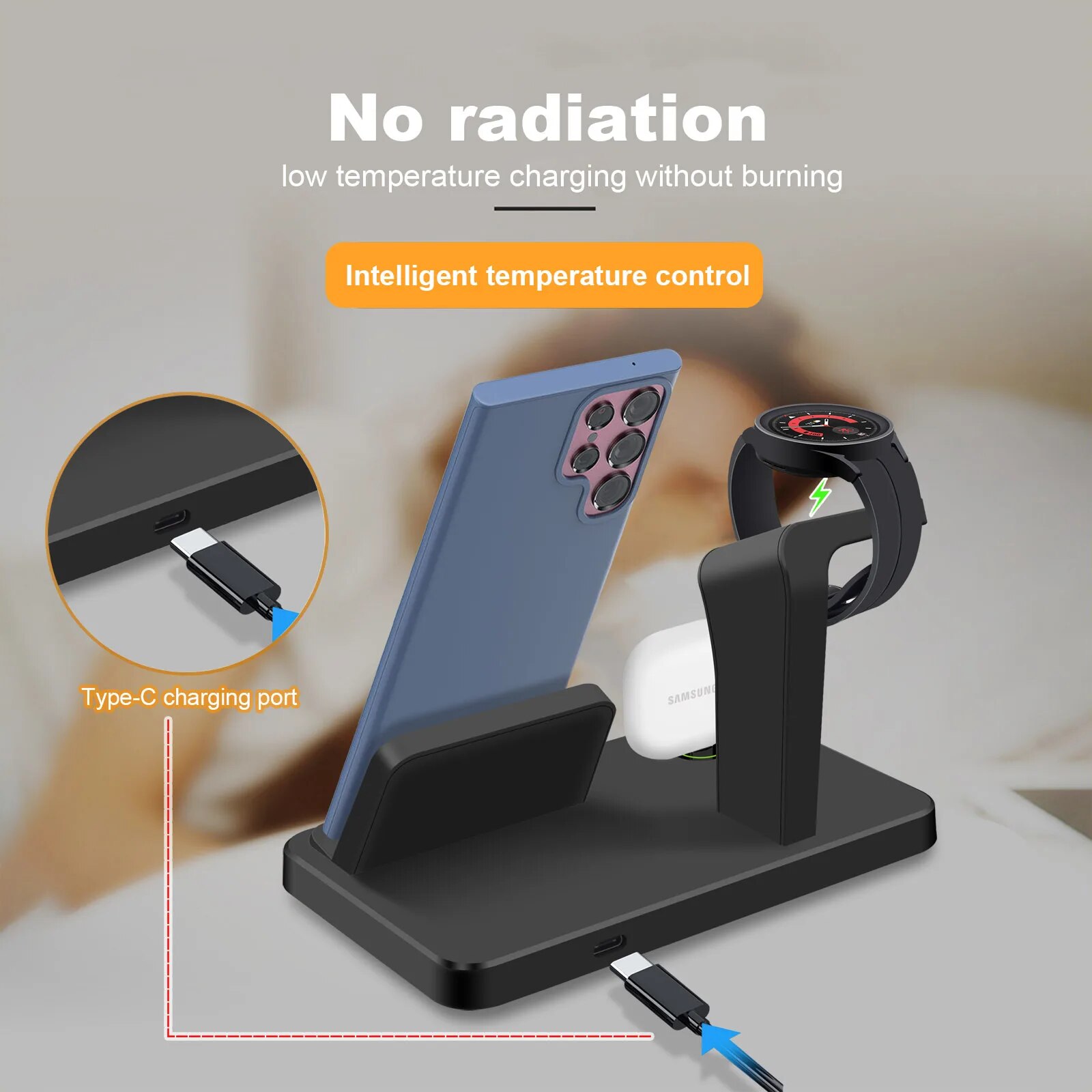 Charging Station for Samsung S23 Ultra S22 S21 Note20 10 Z Flip Fold 3 in 1 Fast Wireless Charger For Galaxy Watch 5 Pro 4 Buds. 
