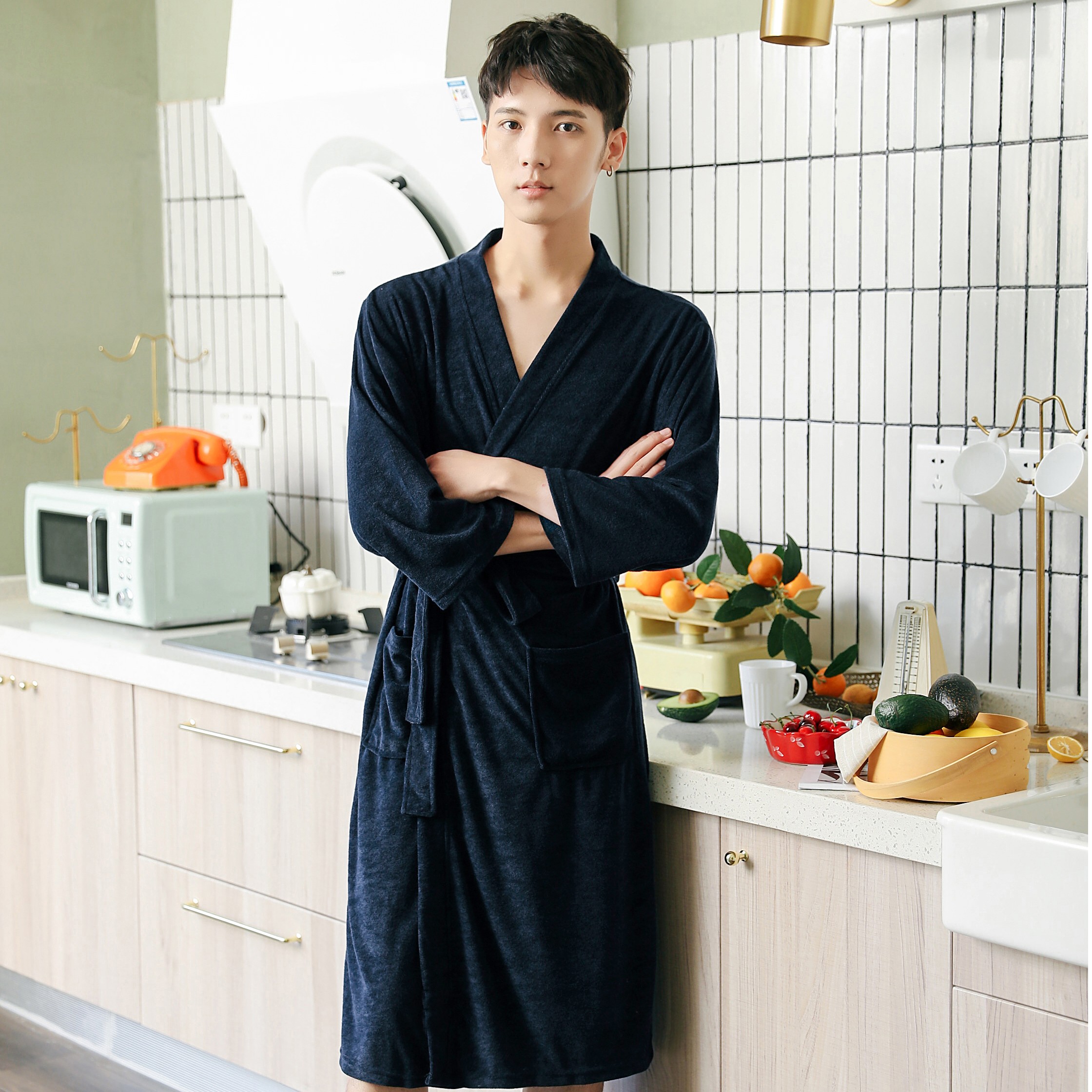 Spring and Summer Thin Towel Material Bathrobe Skin-Friendly Absorbent Breathable Couple Quick-Drying Thin Elegant Home Wear. 