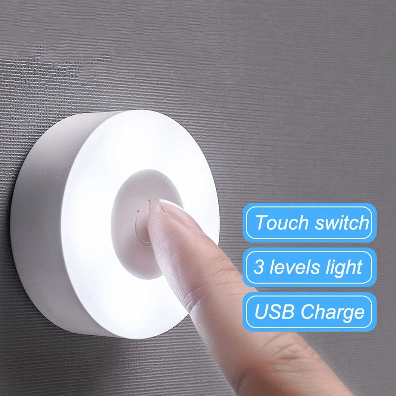 3 Mode LED Sensor Night Light Flashlight Magnetic Base Wall Light USB Rechargeable Round Portable Dimming Soft Light Night Light. 