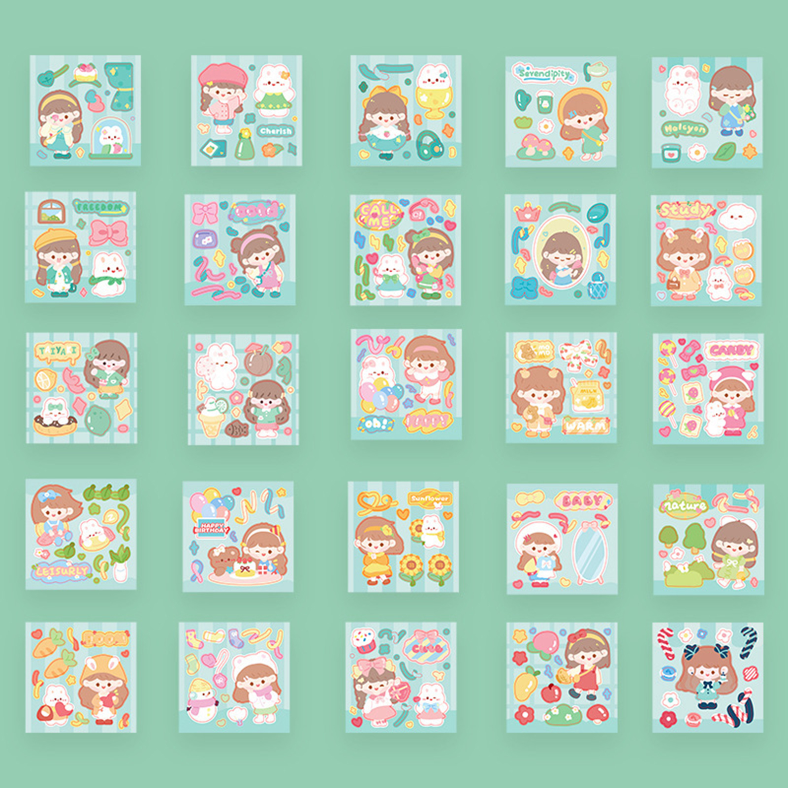 Easy to Remove Stickers 25pcs Cute Stickers Set High-definition Lovely Stickers for Girls Easy to Peel Stick Wide Application Southeast Asian Favorite Cartoon Stickers. 