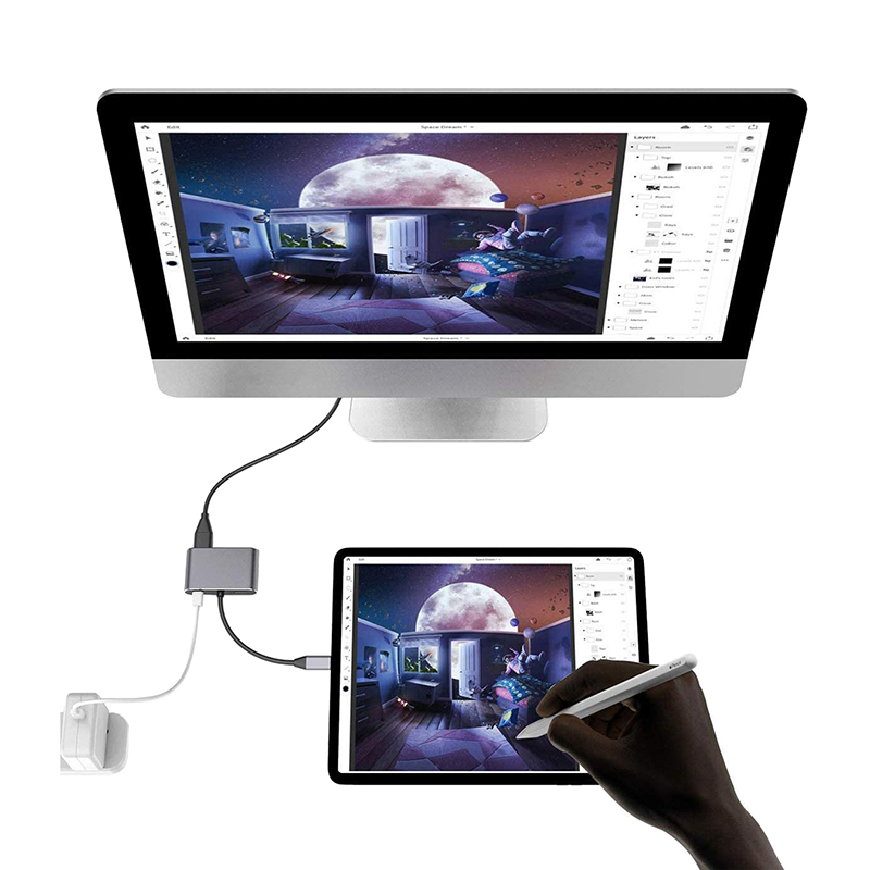 Type C To HDMI USB 3.0 PD 4 in 1 Hub Display Dual Screen USB C HDMI Splitter Audio Video Converter 4k HD For Macbook hot sell. 