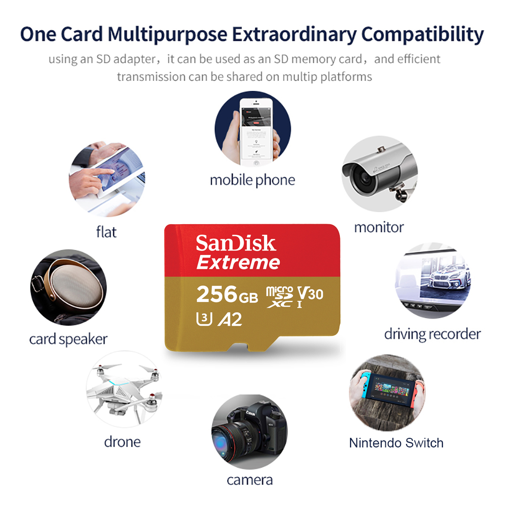 SanDisk Extreme micro SD Card 4K 5K UHD Video UHS-I Trans Flash Cards for Instar360 Camera GoPro DJI UAV Memory micro SDXC Card. 