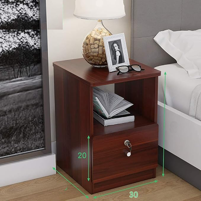 Bedside Table, Storage Box 1 Drawer Design, More Storage Space, Lockable Design, Modern Side Table,18/12