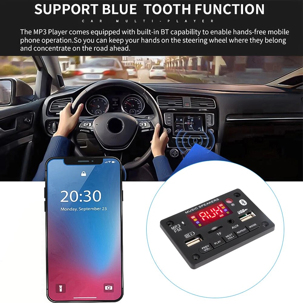 2*40W Class D Stereo Audio Digital Power Amplifier 12V 80W Decoder Board Car MP3 Player USB Record FM AUX Handsfree DIY Control. 