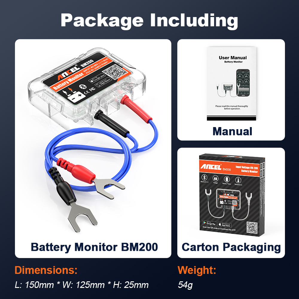 ANCEL BM200 12V Battery Tester Wireless Bluetooth 4.2 Battery Monitor LED Display SOH SOC Battery Analyzer Auto Tester Tools. 