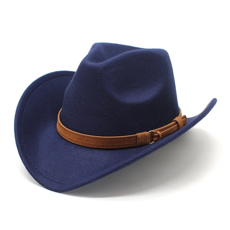 thumbnail image 2 of Western Cowboy Hat For Men & Women - Wide Brim Felt Fedora With Adjustable Strap, Classic Flat Top 2 of 13