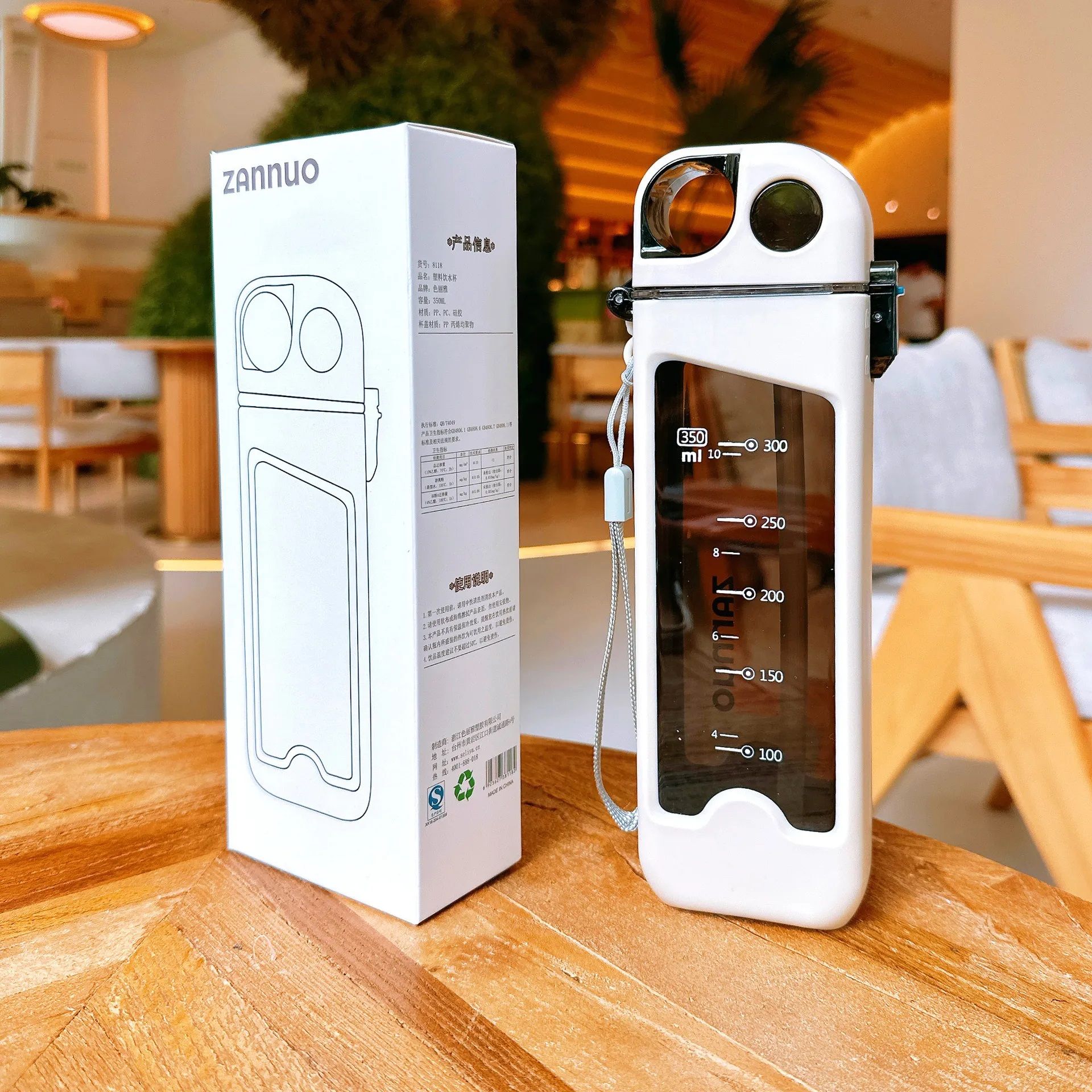 1 pcs Drinkware Plastic Double Layer With Lock Spring Cap, Straw Cup, Flat With Scale, Outdoor Sports Kettle, Water Bottle