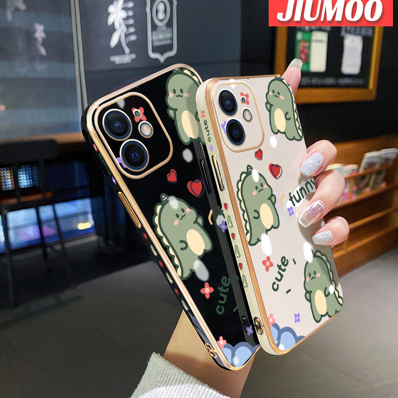 JIUMOO For Xiaomi Poco M5 Case Cartoon Cute Dinosaur New Luxury Plating Phone Cases Square Edge Pattern Shockproof Soft Case Full Cover Camera Lens Protection Shell. 