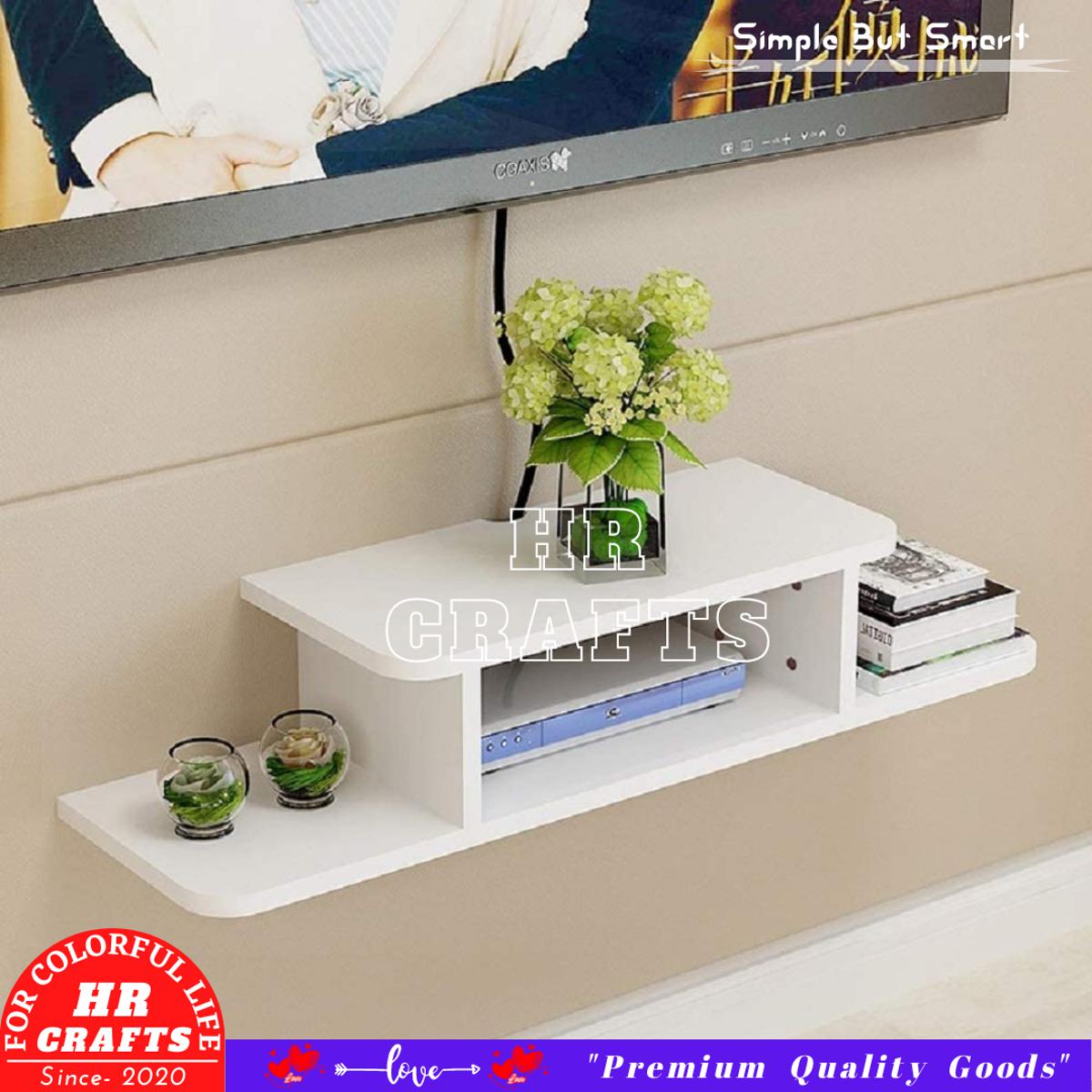 Floating TV Shelf Entertainment Center Wall Mounted Media Console, Router Shelf, for One-PS4, Cable Box, DVD Players, Game Console Streaming Media Equipment-Color White, Black-Size 35.4-HR Crafts
