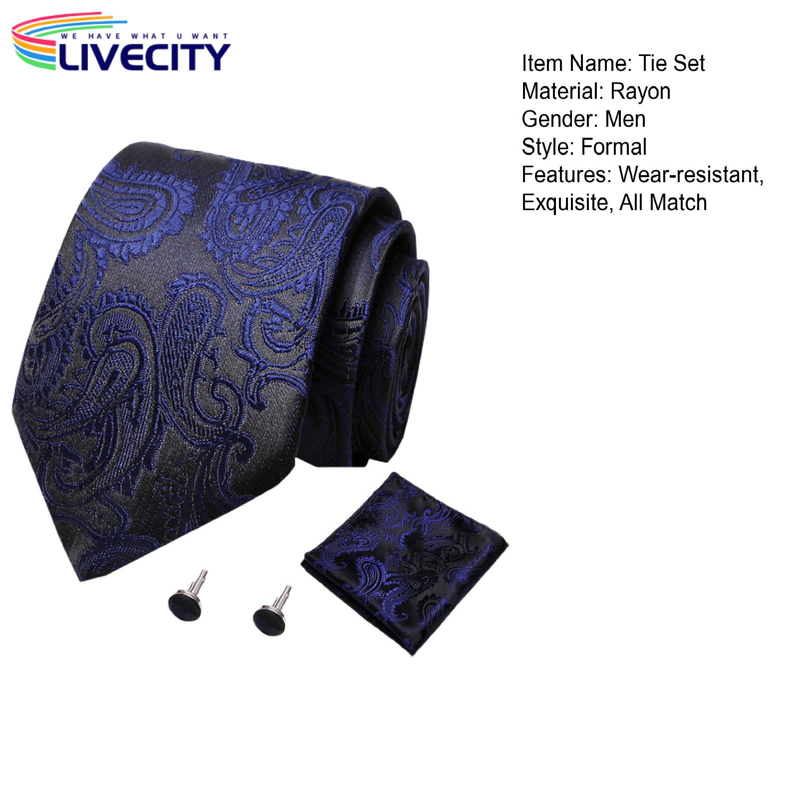Tie Cufflink Pocket Square Set Breathable Gentleman Men Tie Set. 
