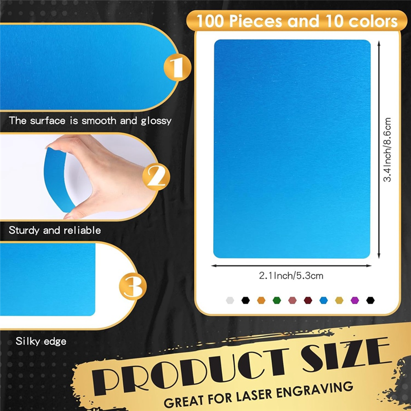 (NEW)100 Pcs Metal Engraving Blanks Colorful Aluminum Sheet Laser Engraving Business Card 86x54x0.2mm (5Color)