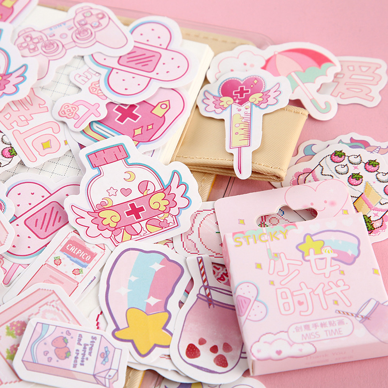 46Sheets/Box Pink Girl Sticker Creativity Scrapbook Design Stationery. 