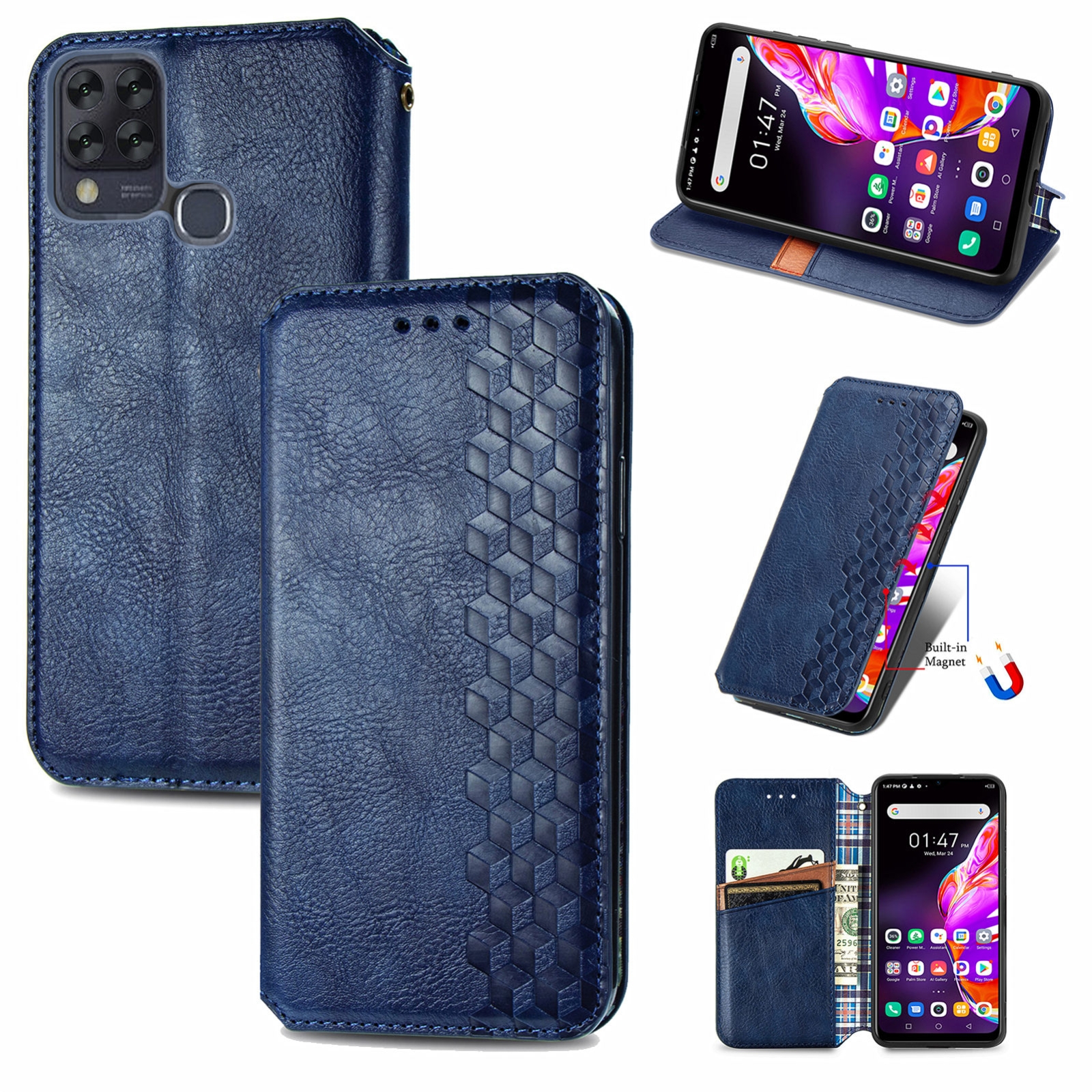 (New) For Infinix Hot 10T Cubic Grid Pressed Horizontal Flip Magnetic PU Leather Case with Holder & Card Slots & Wallet