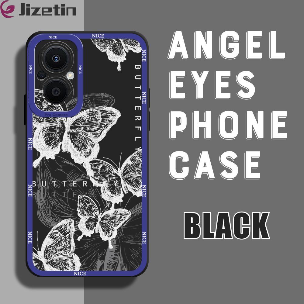 Jizetin for OPPO F21 Pro 5G / Reno7 Z 5G / Reno8 Z 5G Back Cover Butterfly Drawing Lens Full Protection Frame Phone Case Soft TPU Shockproof Mobile Phone Cases