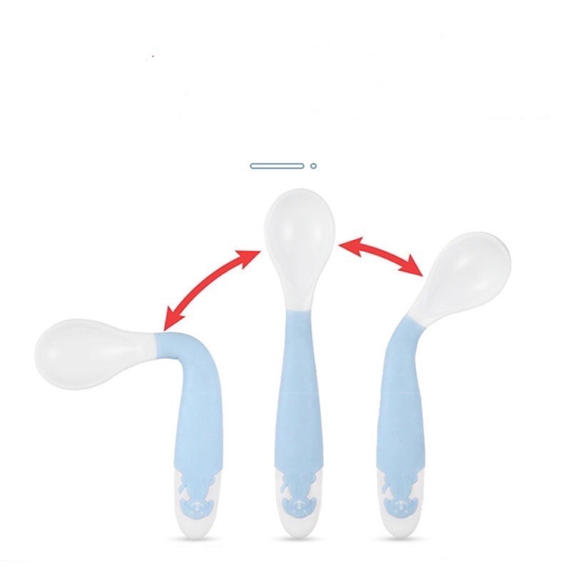 2 pcs/set silicone twisted and bent fork and spoon easy to use baby eating flexible with box. 