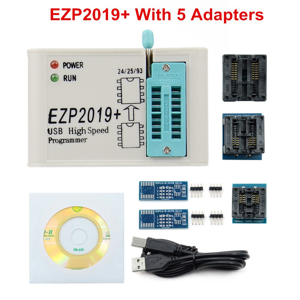 【happy one】2021 EZP2019 Programmer USB Support Win7&8 24 25 93 EEPROM Flash Bios Chip with 5 Adapters Smart Engineering Calculator. 