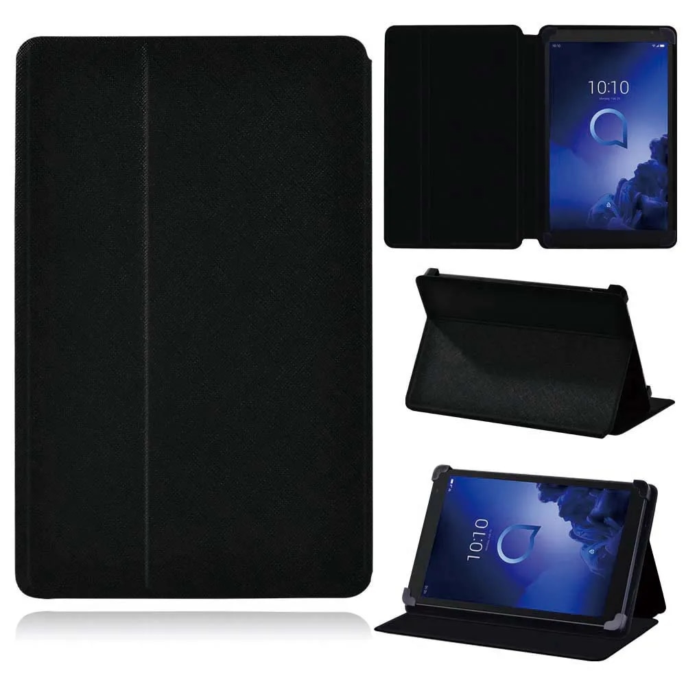Tablet Case for Alcatel 1T 7 10/3T 8 10/A3 10 Cover Case for 7 Inch/8 Inch/10 Inch Leather Flip Pure Black Protective Shell+pen
