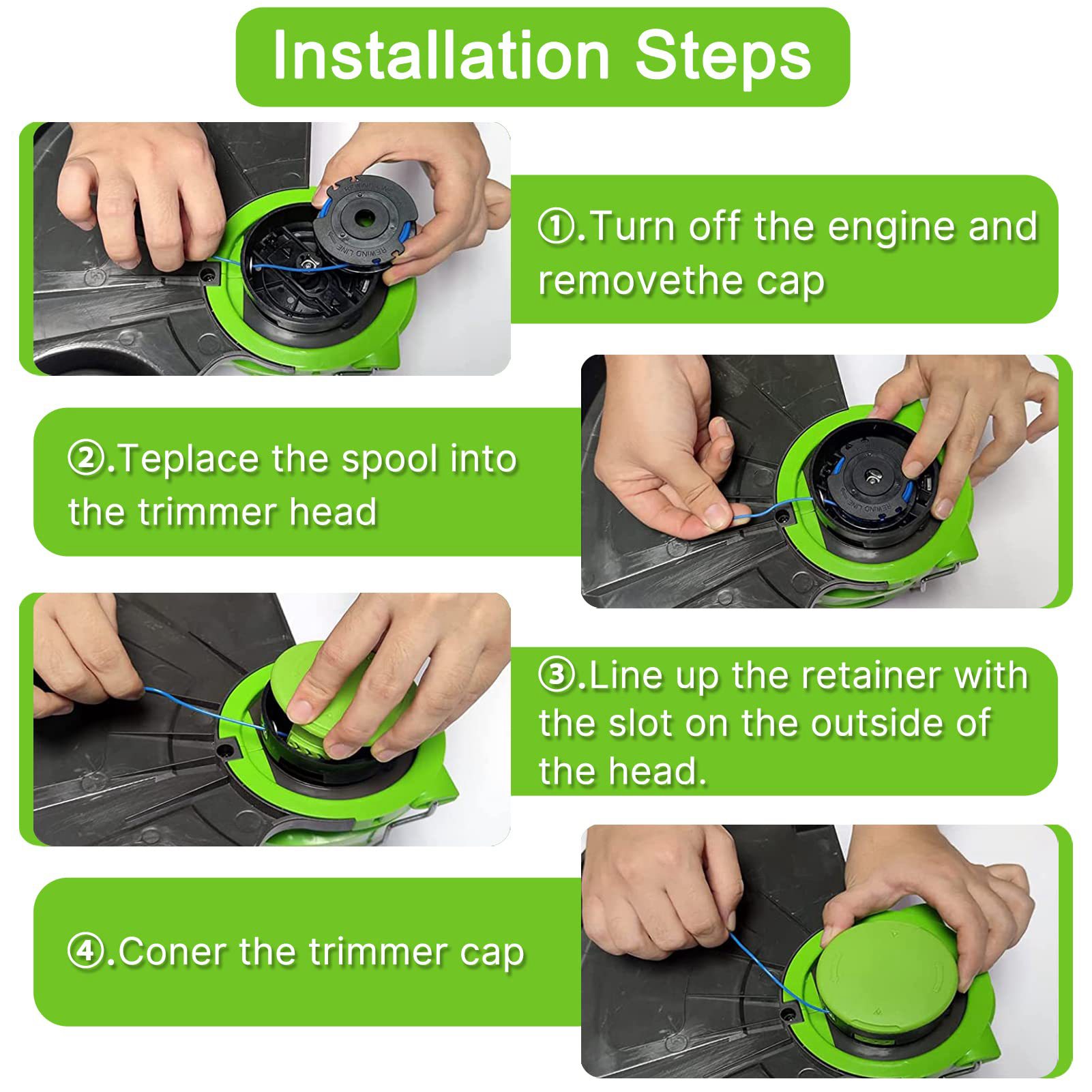 JAERBEE 29092 String Trimmer Replacement Spool 29252 for Greenworks 24V 40V 80V Weed Eater Cordless Trimmer (8 Spools, 1 Caps). 