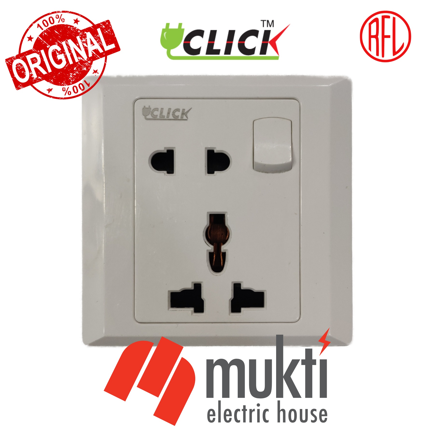 CLICK Aster Series 13A Five Pin with Indicator Multi Function Universal Switched 5 Pin Electrical Wall Switch Socket Outlet. 