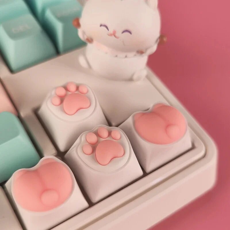 ZIFRIEND 4Pcs Cute Cat Paw Keycaps for Mechanical Keyboard Cherry MX Switch DIY Custom Silicone Key Cap Artisan Pink Color. 