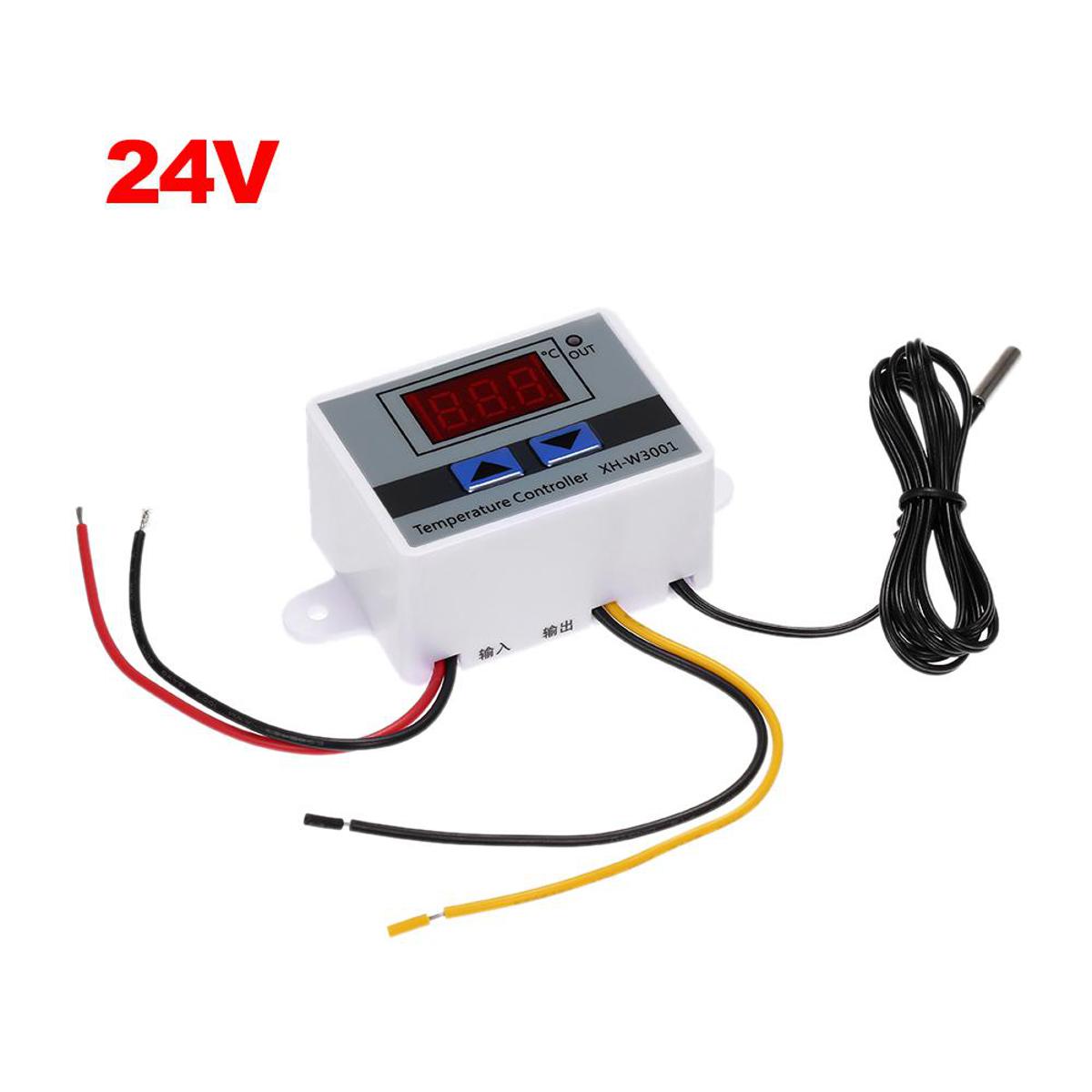 XH-W3001 Intelligent Digital Microcomputer Temperature Controller LEDs-Display Mini Thermostat Switch Heating/Cooling Temperature Control Switch with Water-resistant Sensor Probe 24V