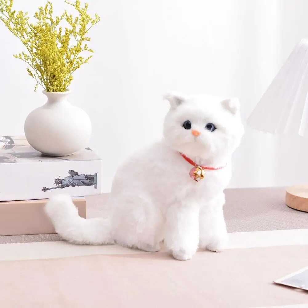 Plush Cat Toy Adorable Cat Toy Soft Fluffy Realistic Sitting Cat Plush Toy with Collar Stuffed Kitten Plushie Doll for Home. 