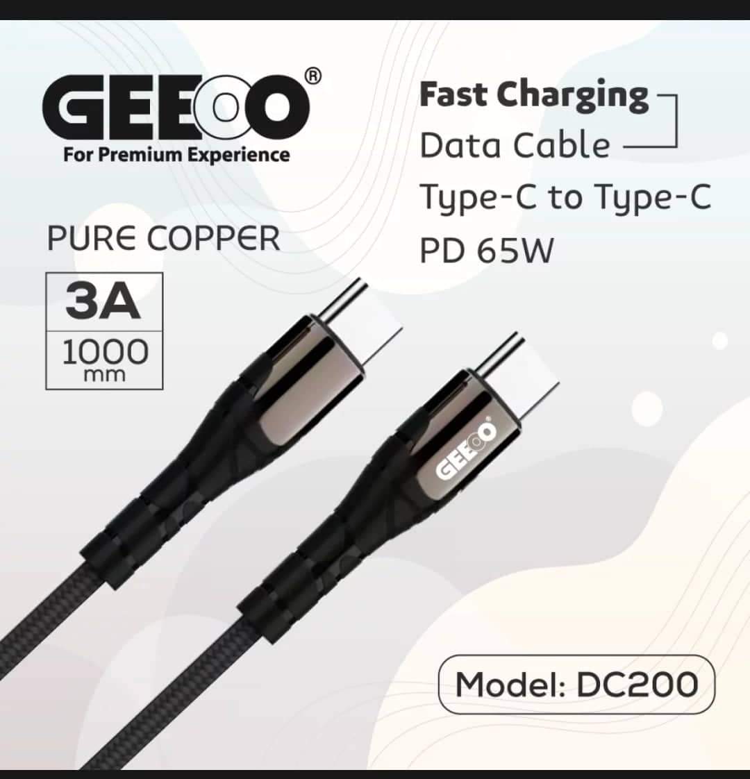 GEEOO DC200 Fast Charging Data Cable 65W PD Type C to Type C