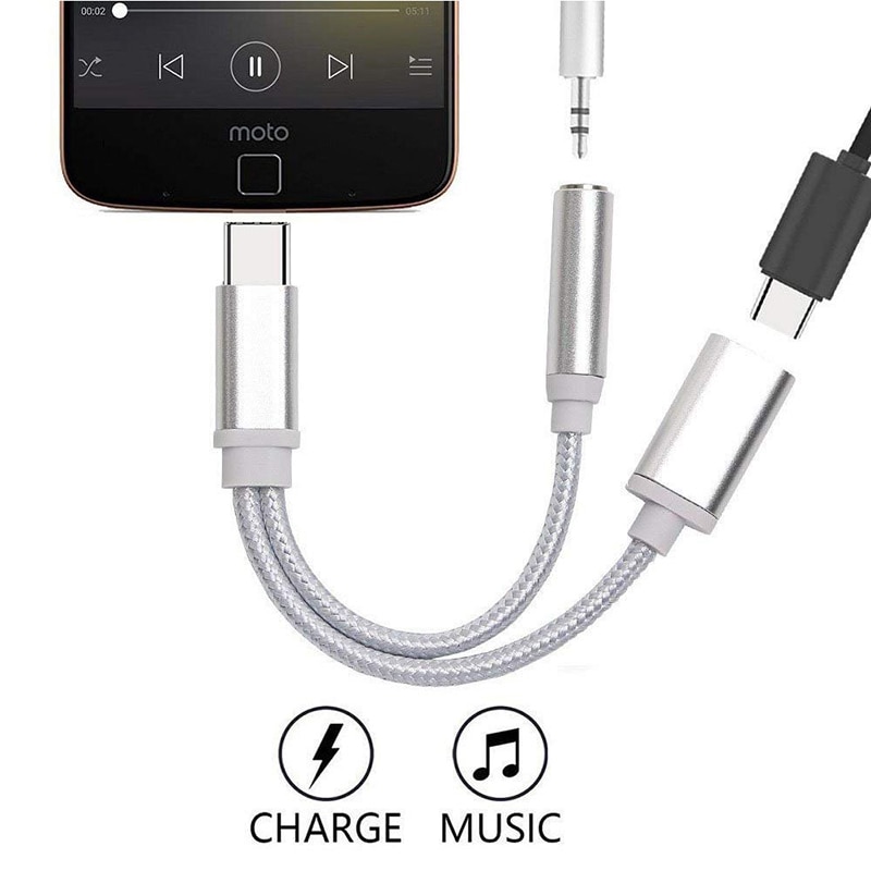 2 In 1 Type C To 3.5mm Headphone Jack Adapter USB C Aux Audio Data Cable Charging Cable For Samsung Xiaomi 11t Pro. 