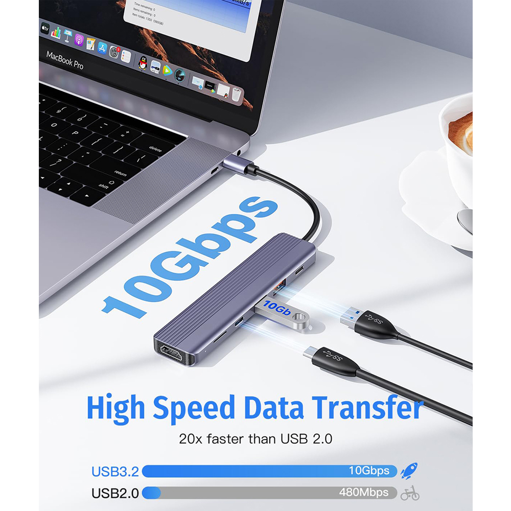 FORIDA USB Hub 6 in 1 USB 3.2 Hub Type C to USB C A 3.2 Ports 4K@60HZ HDMI 100W PD Micro SD 3.0 Card Reader for MacBook Pro. 