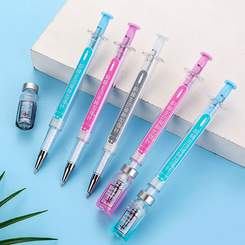 Syringe Gel Pen Simulation Eliminates Injection Syringe Shape Ballpoint Pen Black Signature Pen Simulation Vaccine Pens. 