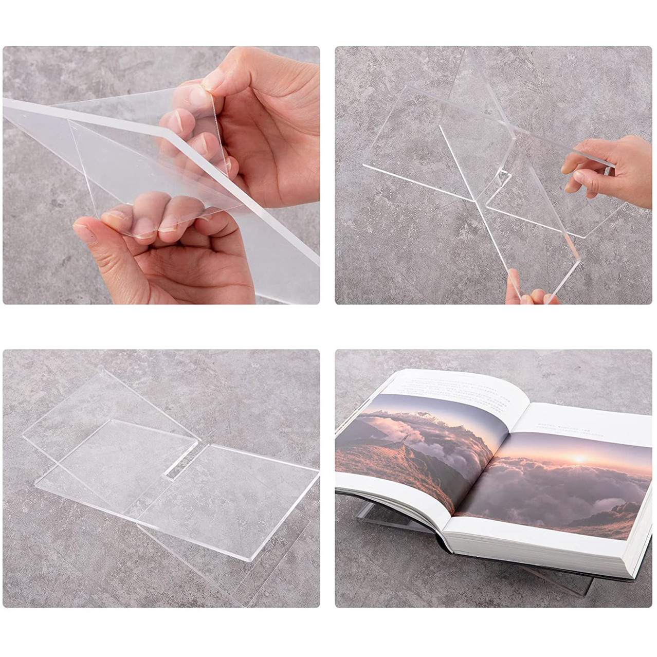 GC Book Stand Reading Stand Small Clear Acrylic Book Holder X Shaped Non-Slip Elevating Book Shelf Clear Book Display Easel Holder For Textbook Recipe Book. 