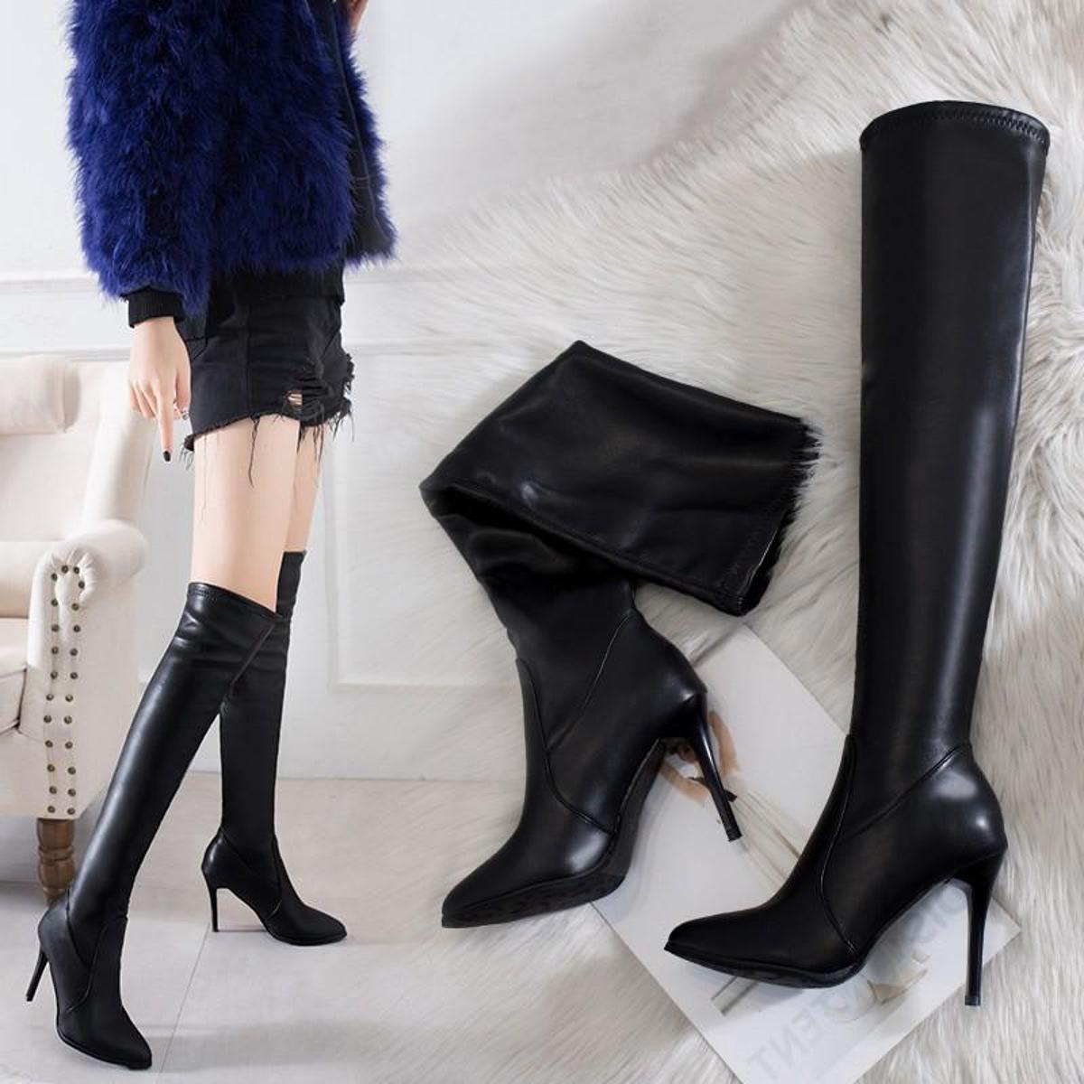 New High-hed Stovepipe Stretch Boots Pointed Ladies Boots Wild