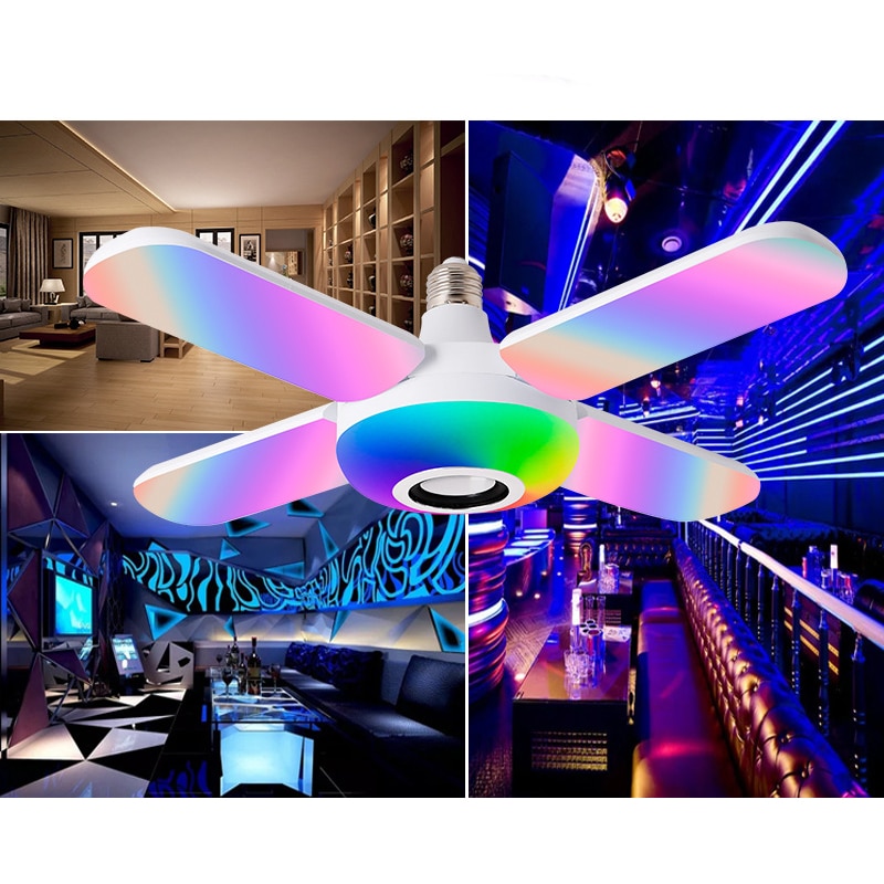 LED Four-leaf Bluetooth Music Lamp Colorful Intelligent Audio Folding Bulb Lamp+Remote Control Deformable Ceiling Fixture Lights. 