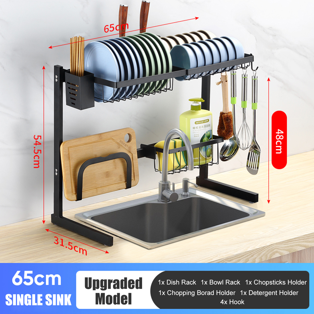 over the single sink dish rack