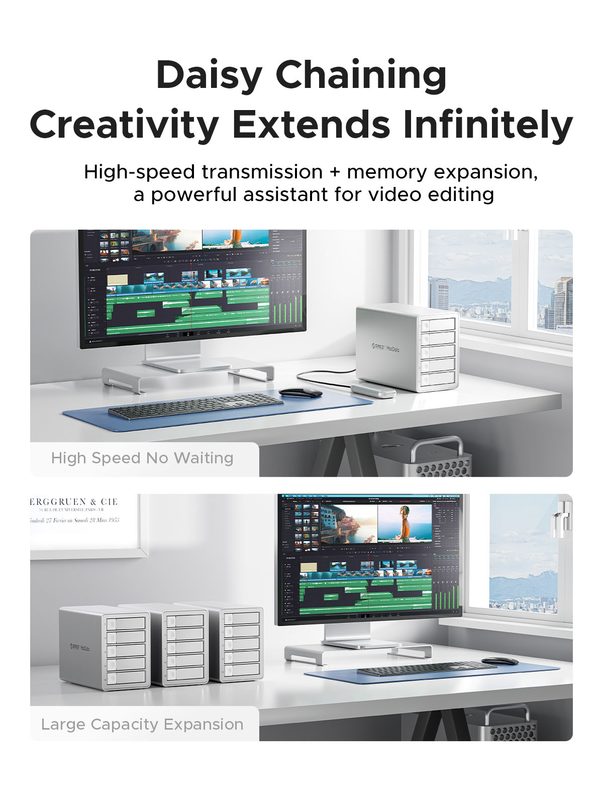 ORICO 3.5" Daisy Chain Type-C 10Gbps HDD Docking Station Support RAID 150W Power for Apple device 5Bay DAS Studio Series. 