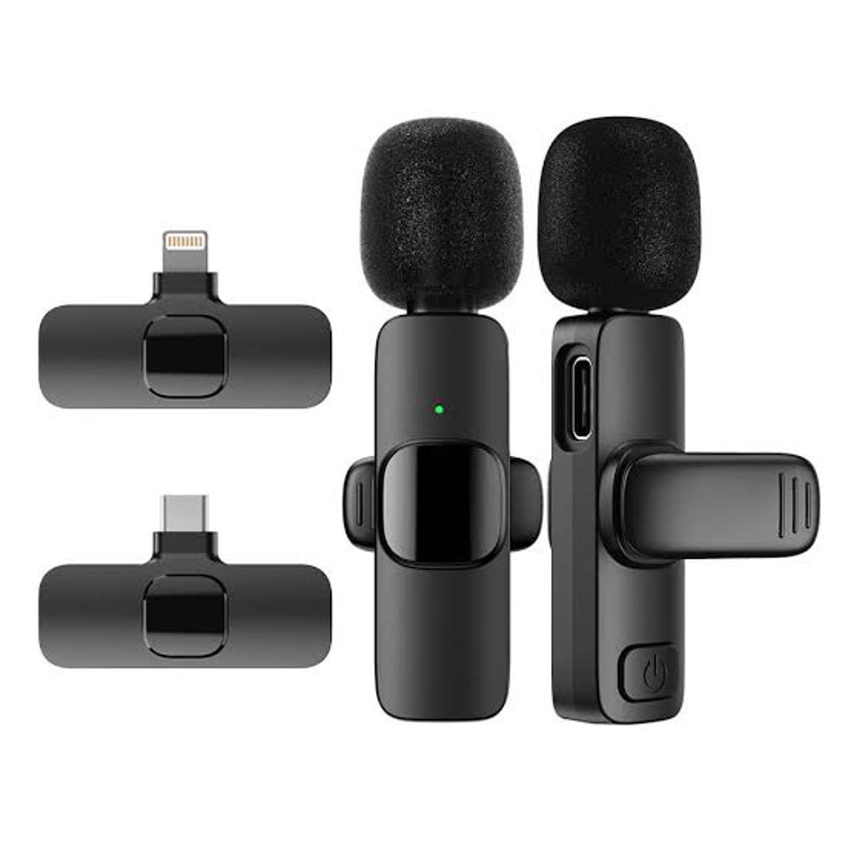 USB Type C to lightning port Dual Bluetooth Microphone K9 Wireless Lavalier Microphone Noise Reduction Outdoor Live Broadcast. 