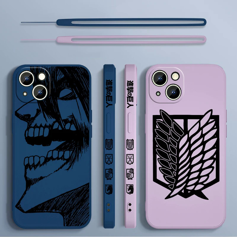 【Healer DingD】Anime Attack on Titan logo Apple iPhone Phone Case For 14 13 12 11 Pro Max Plus XS XR X 8 7 SE 2 3 Liquid Left Rope Cover. 