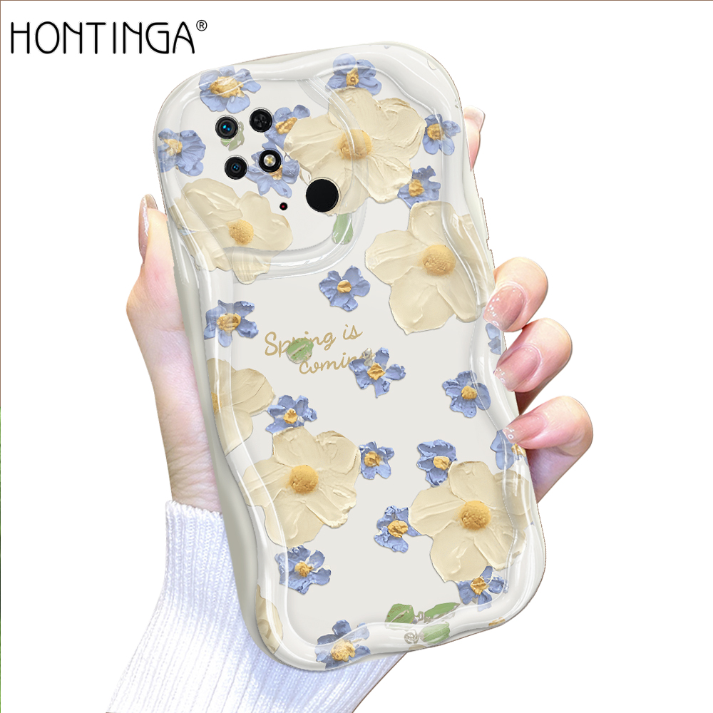 Hontinga for Redmi 10C Back Cover Multicolor Flower Cream Texture Phone Case Wavy Edge Soft Silicone Cover