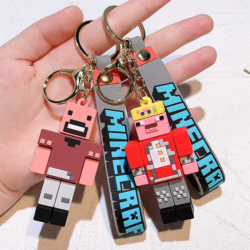 New 3D Game Minecraft PVC Keychain Ainme Steve Creeper My World Character Pendant Keychain Cute Bag Car Hanging Keyring For Fans Cherry Super Store. 