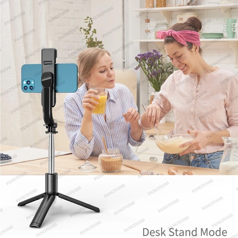 FANGTUOSI Bluetooth Selfie Stick Tripod With Wireless Remote Shutter Fill Light Phone holder Monopod For Smartphone Tiktok live. 